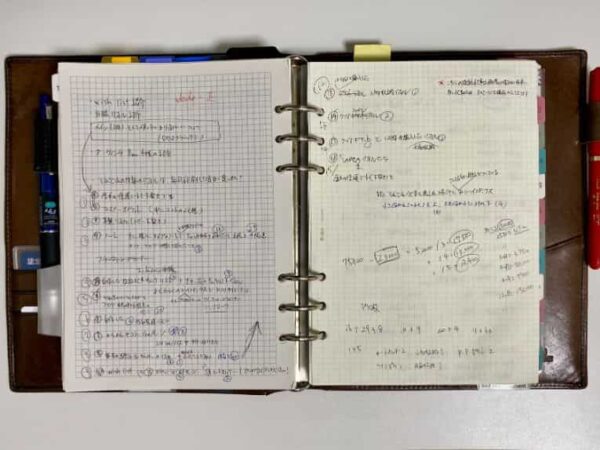 ロロマクラシック手帳（自作した方眼ページと既製品の方眼リフィル）使用例