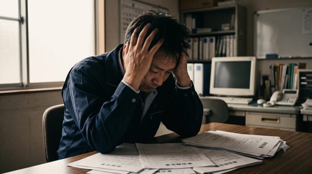 管理者の孤独な悩み、精神的な疲弊、そして「どうすればいいのか」という葛藤にフォーカスした、読者の共感を強く誘うイメージ画像